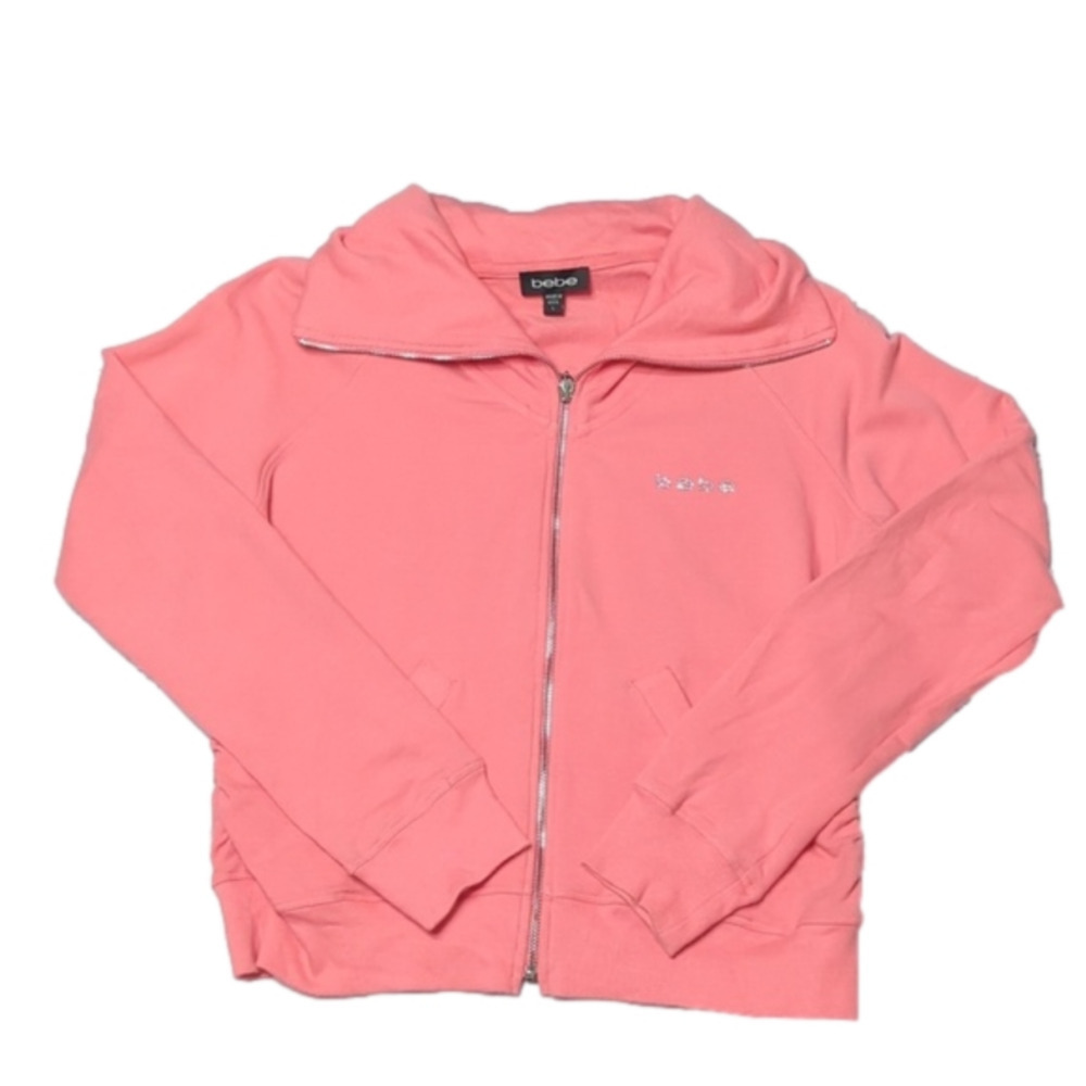 Bebe Womens Sweatshirt Vintage Y2K 90s Full Zip‎ Rhinestone Logo Pink Medium - Picture 2 of 16
